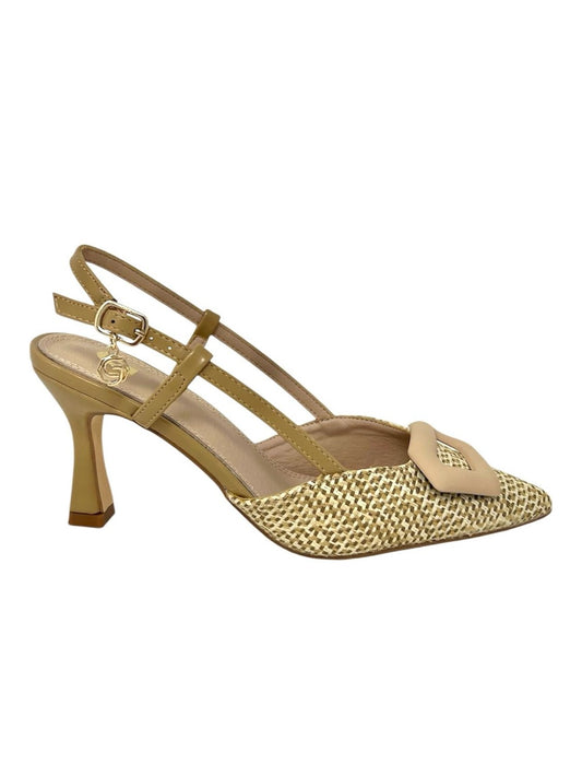 Decollete' slingback raffia con accessorio beige - GP777CA