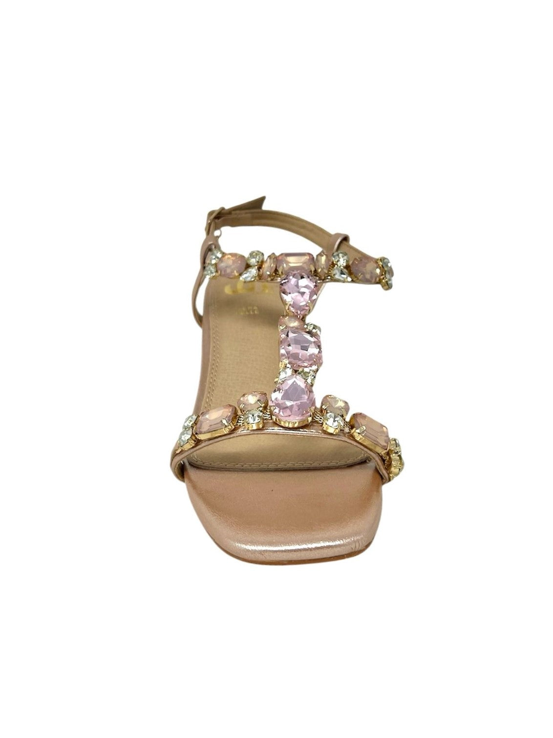 Sandalo a T tacco quadrato con accessorio oro rosa - GV59