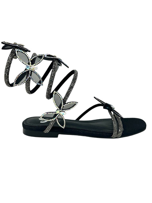 Sandalo flat alla schiava nero accessorio farfalla - GH52