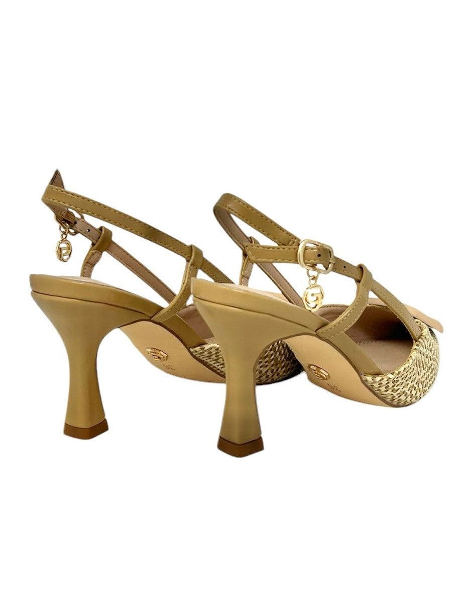 Decollete' slingback raffia con accessorio beige - GP777CA