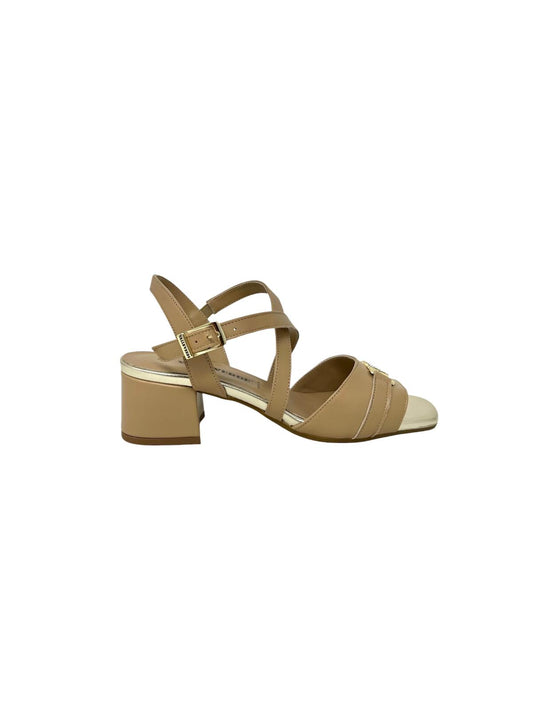 Sandalo donna tacco quadrato vitello beige - 15101