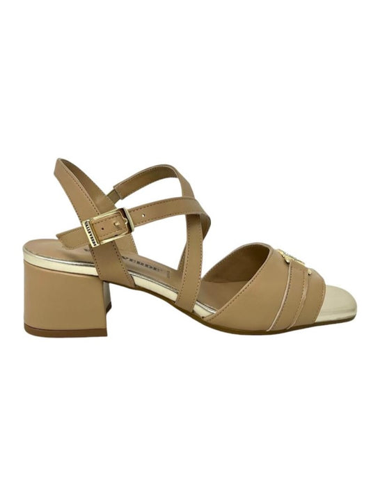 Sandalo donna tacco quadrato vitello beige - 15101