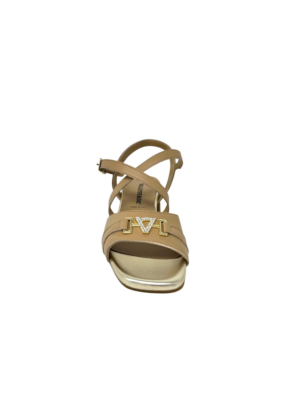 Sandalo donna tacco quadrato vitello beige - 15101