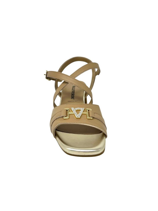 Sandalo donna tacco quadrato vitello beige - 15101