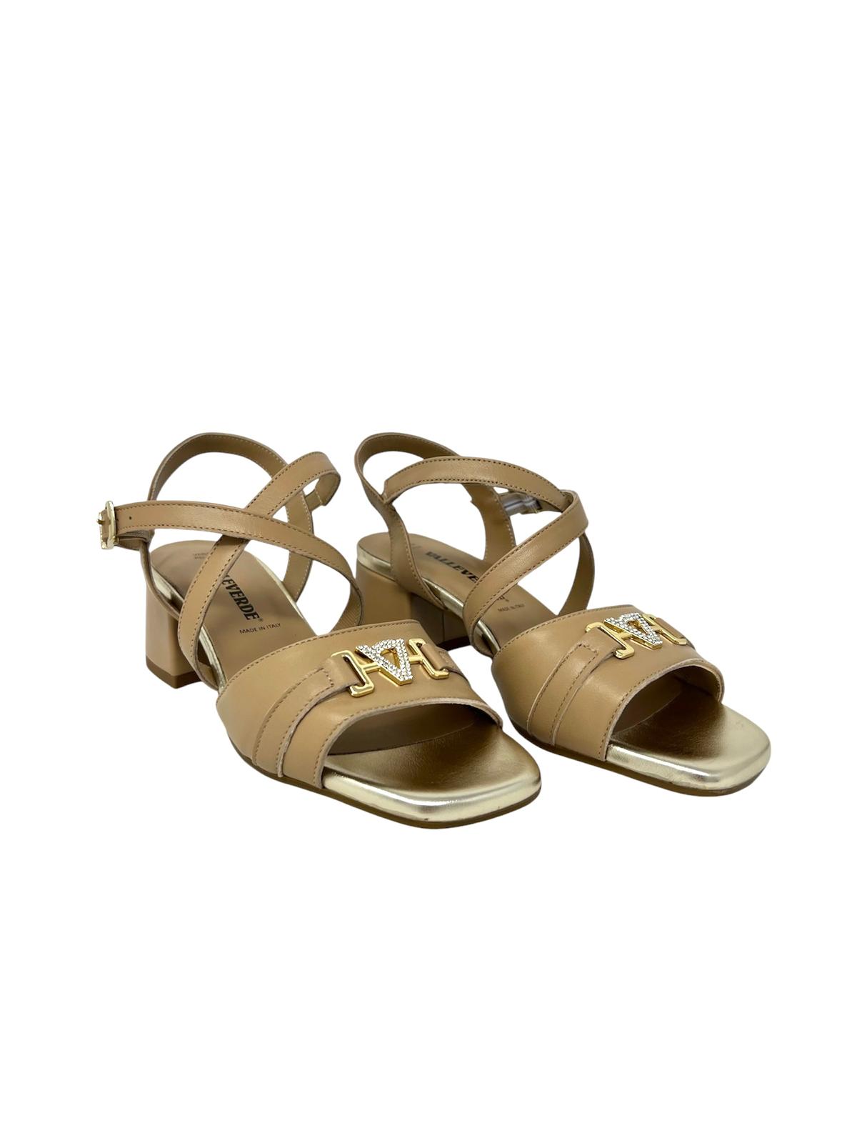 Sandalo donna tacco quadrato vitello beige - 15101