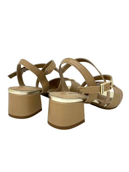 Sandalo donna tacco quadrato vitello beige - 15101