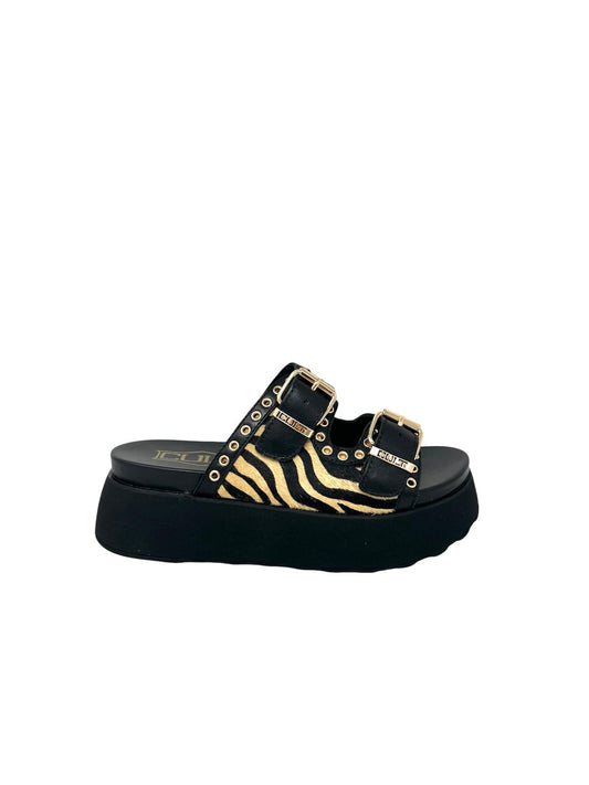 Ciabatta platform animalier nero con borchie - CLW430L