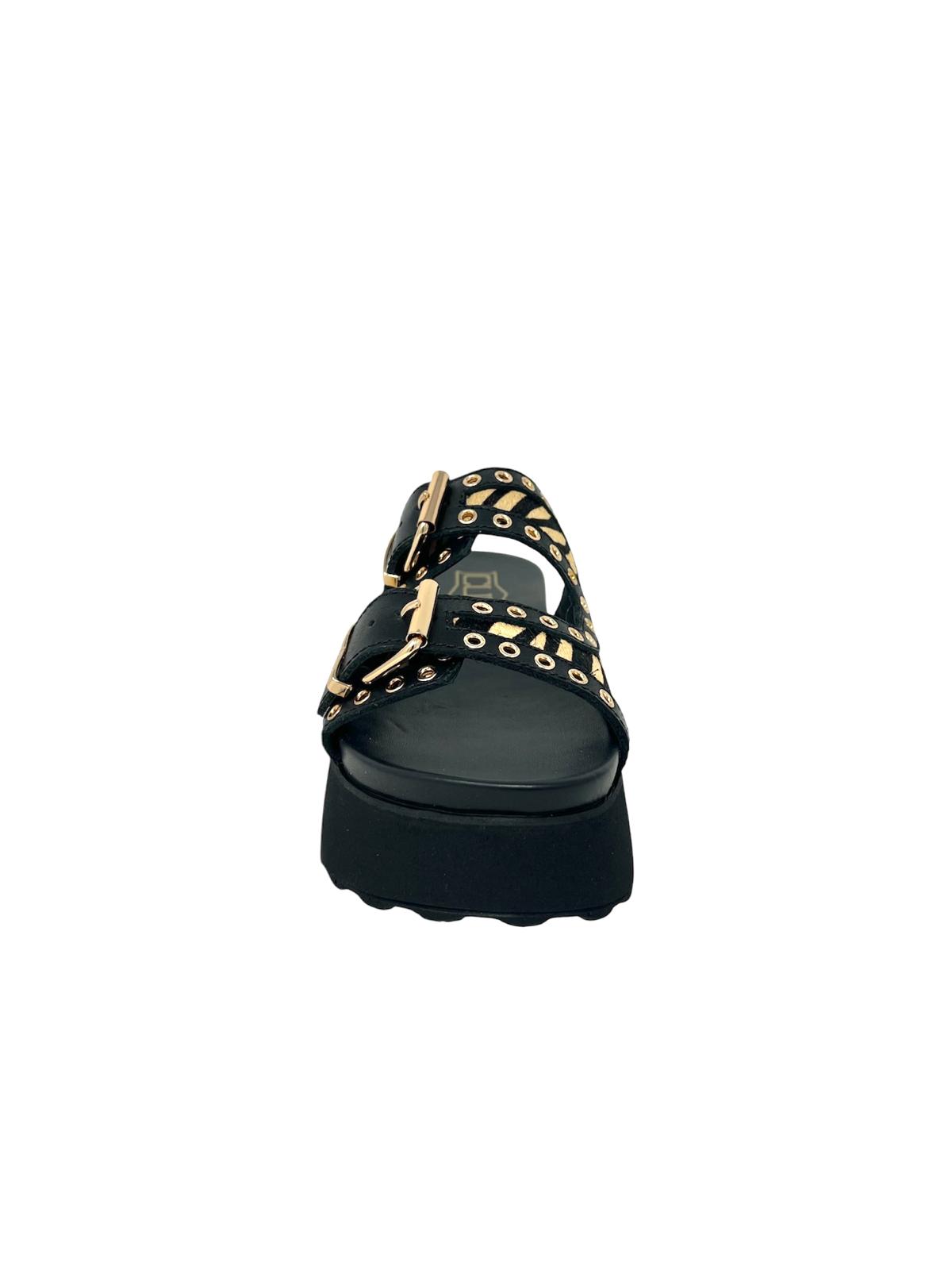 Ciabatta platform animalier nero con borchie - CLW430L