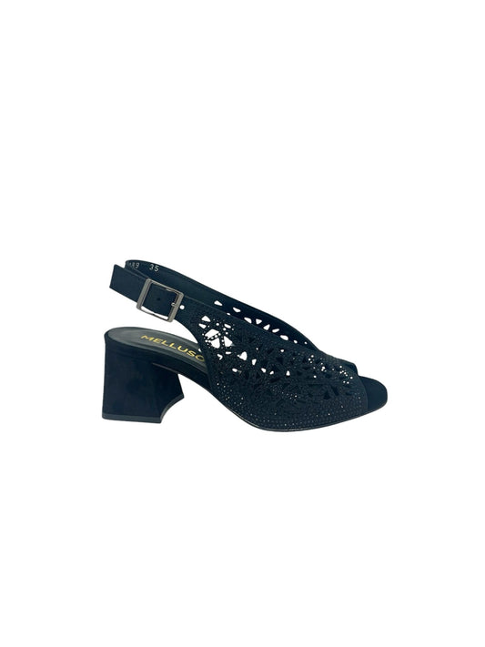 Sandalo con tacco quadrato in suede nero -N653N