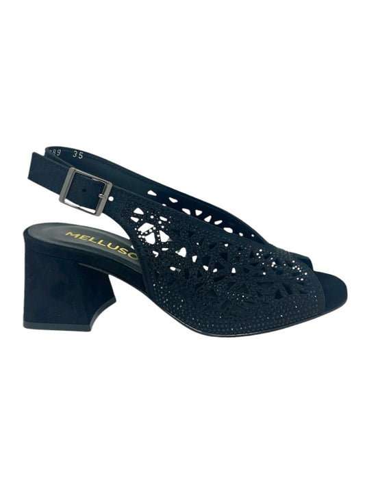 Sandalo con tacco quadrato in suede nero -N653N