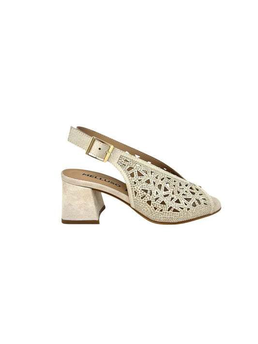 Sandalo con tacco quadrato in suede beige -N653M