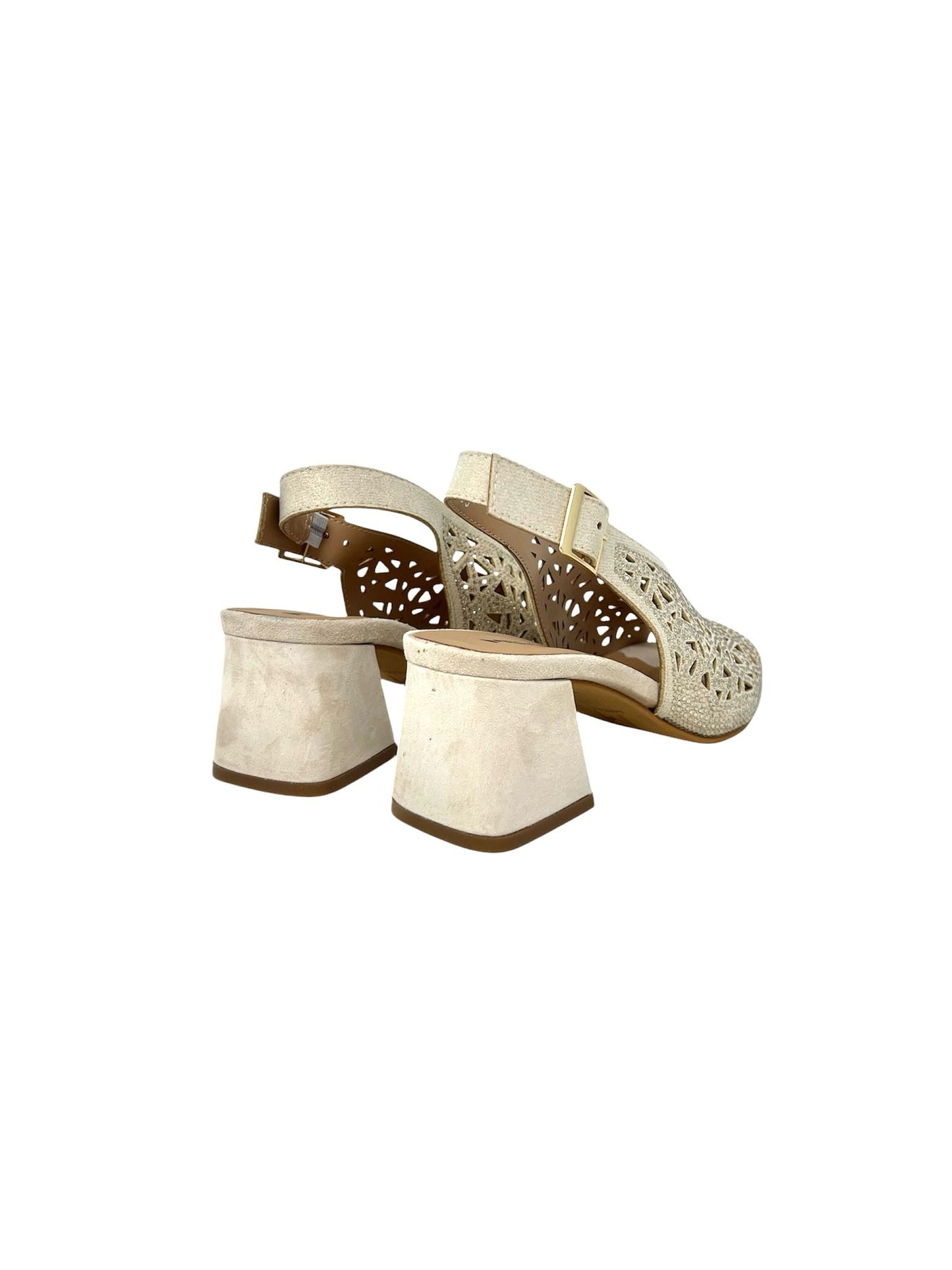 Sandalo con tacco quadrato in suede beige -N653M
