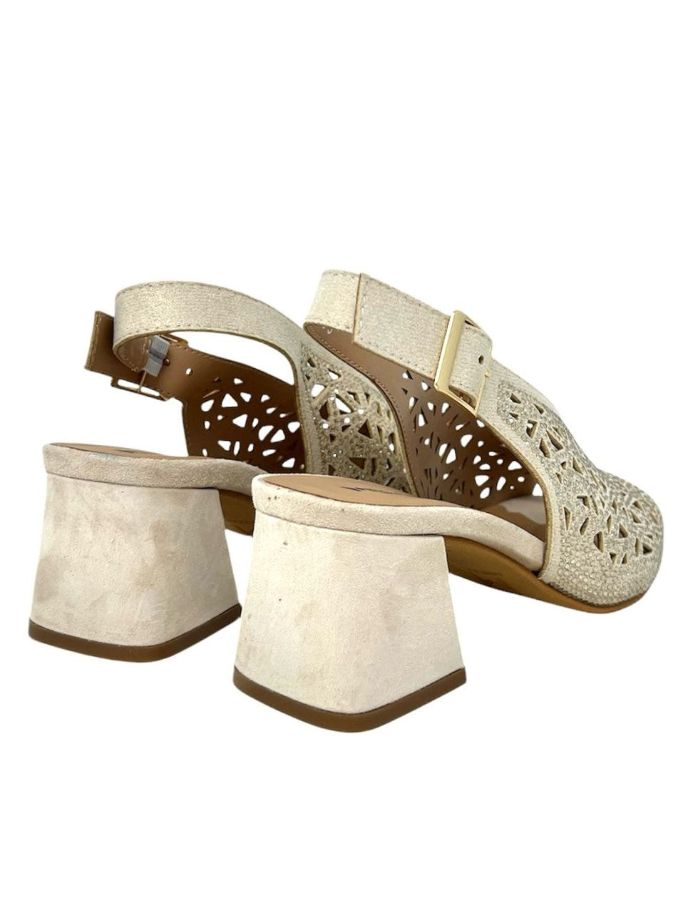 Sandalo con tacco quadrato in suede beige -N653M
