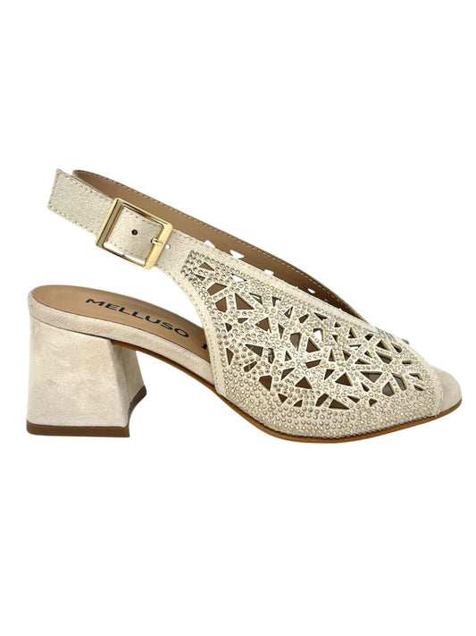 Sandalo con tacco quadrato in suede beige -N653M