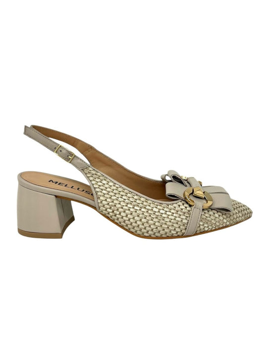 Slingback tacco quadrato accessorio sabbia - V311