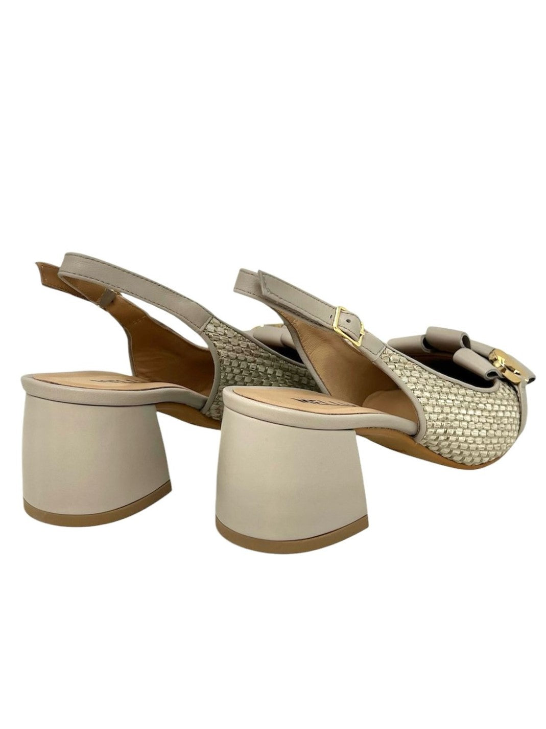 Slingback tacco quadrato accessorio sabbia - V311