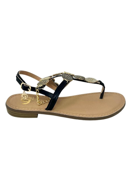 Sandalo infradito strass oro/nero - GL835NE