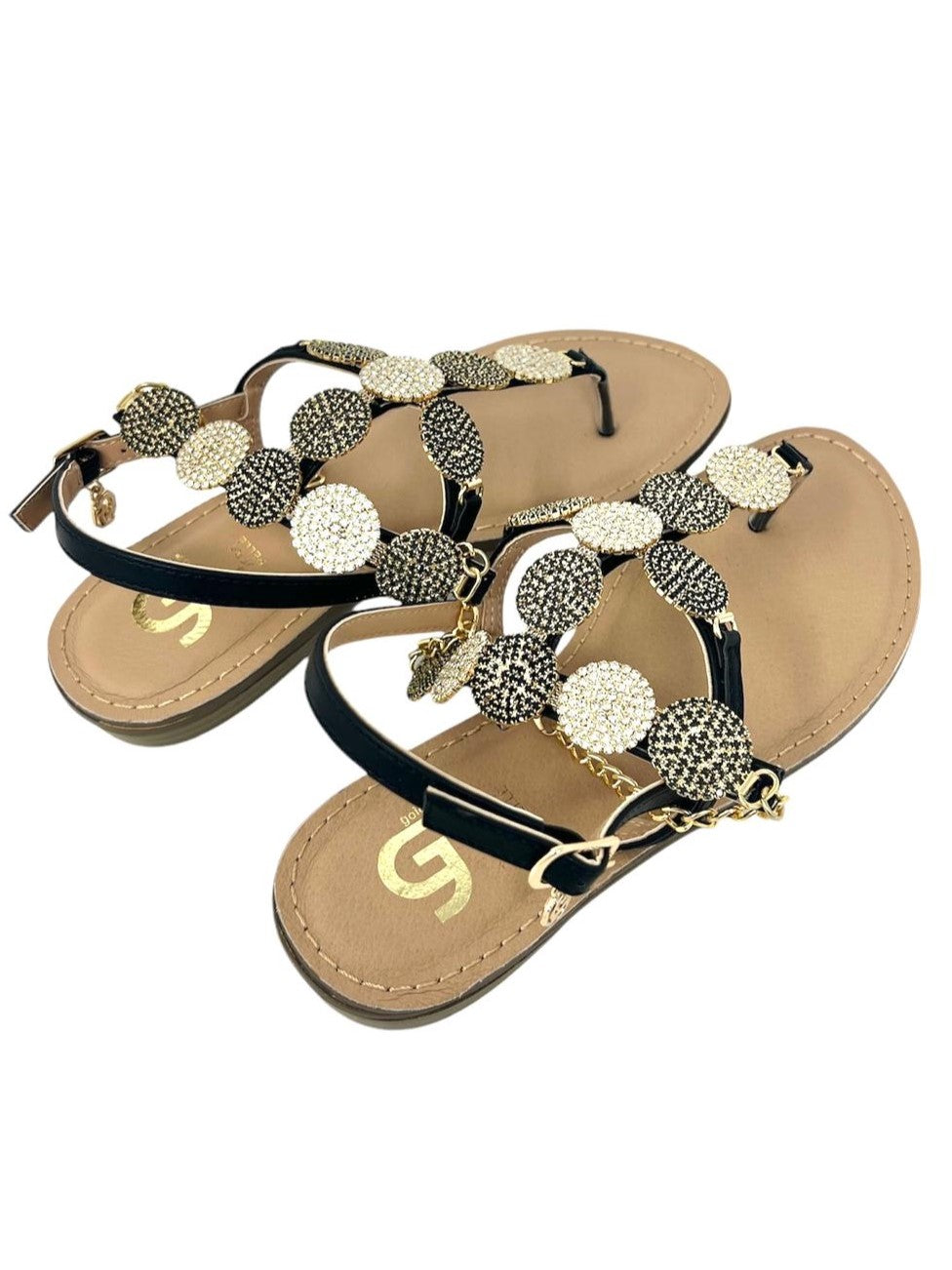 Sandalo infradito strass oro/nero - GL835NE