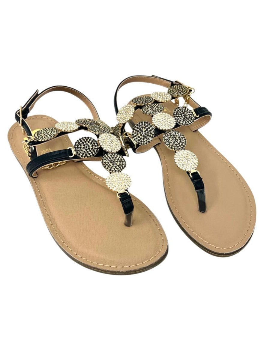 Sandalo infradito strass oro/nero - GL835NE