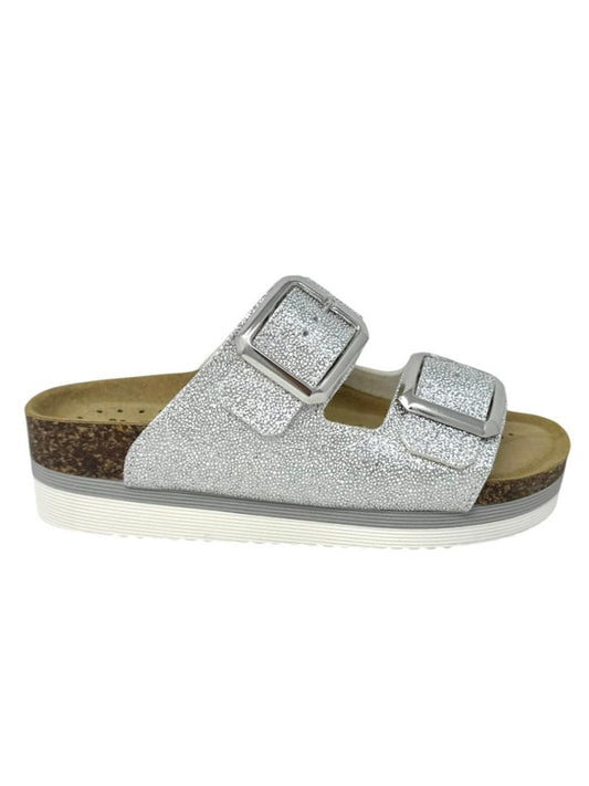 Ciabatta doppio cinturino argento glitter - GS4801A
