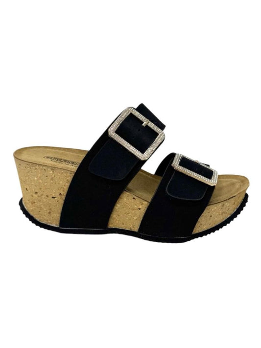 Sandalo zeppa alta doppio cinturino nero - GS1424