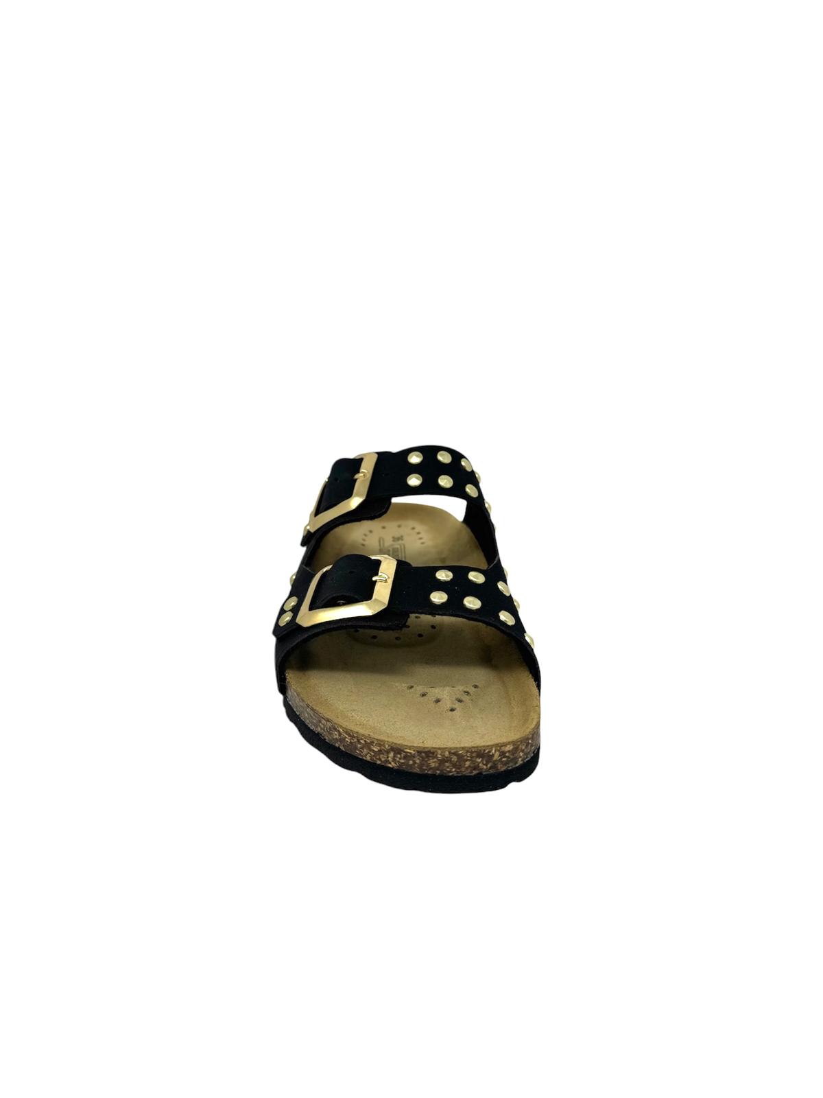 Ciabatta doppio cinturino nero con borchie - GS200VQ