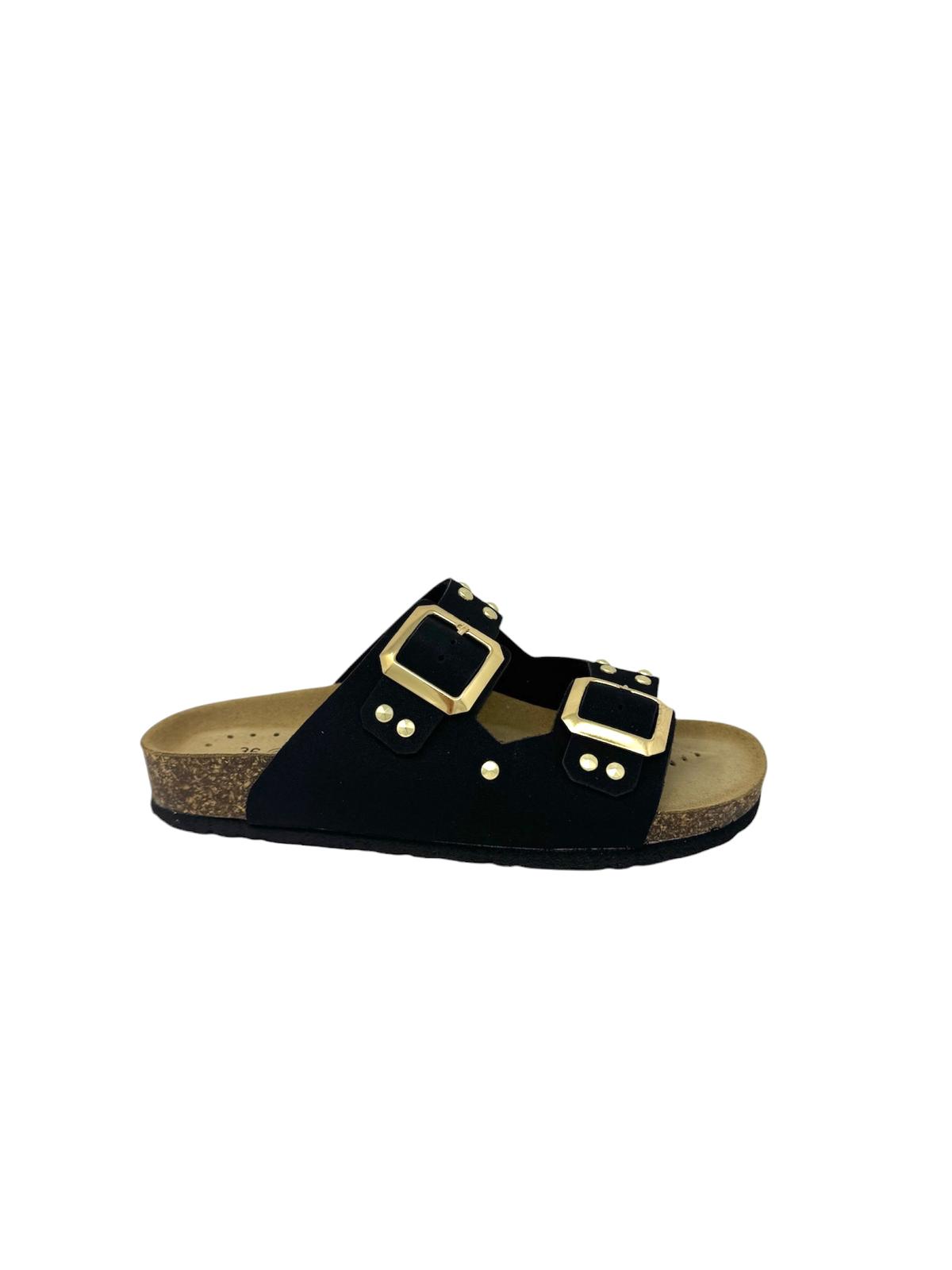 Ciabatta doppio cinturino nero con borchie - GS200VQ