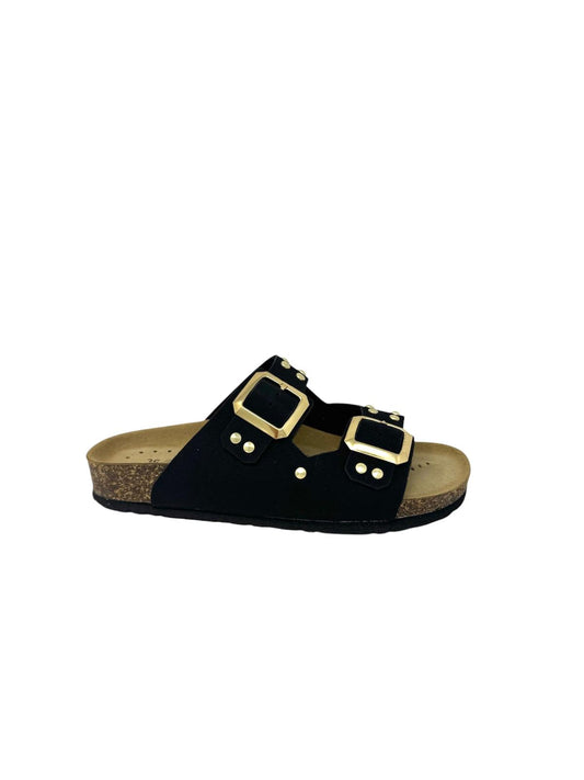 Ciabatta doppio cinturino nero con borchie - GS200VQ