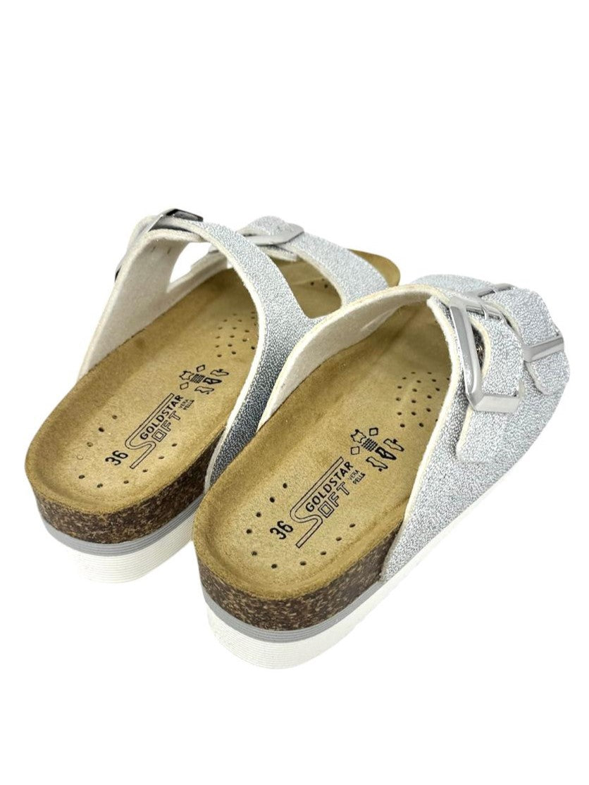 Ciabatta doppio cinturino argento glitter - GS4801A