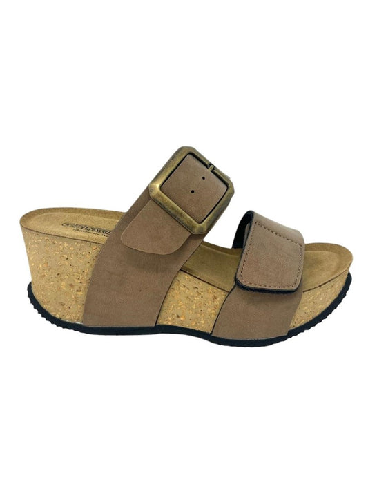 Sandalo doppia fascia con zeppa alta colore nocciola - GS1409Q