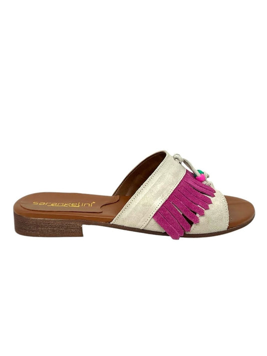 Ciabatta flat con frange fucsia - 016G