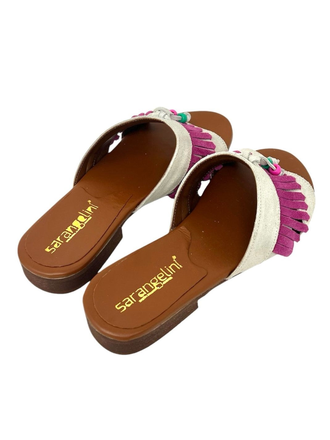 Ciabatta flat con frange fucsia - 016G