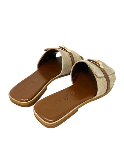 Ciabatta flat beige/tan con morsetto - PADLOB