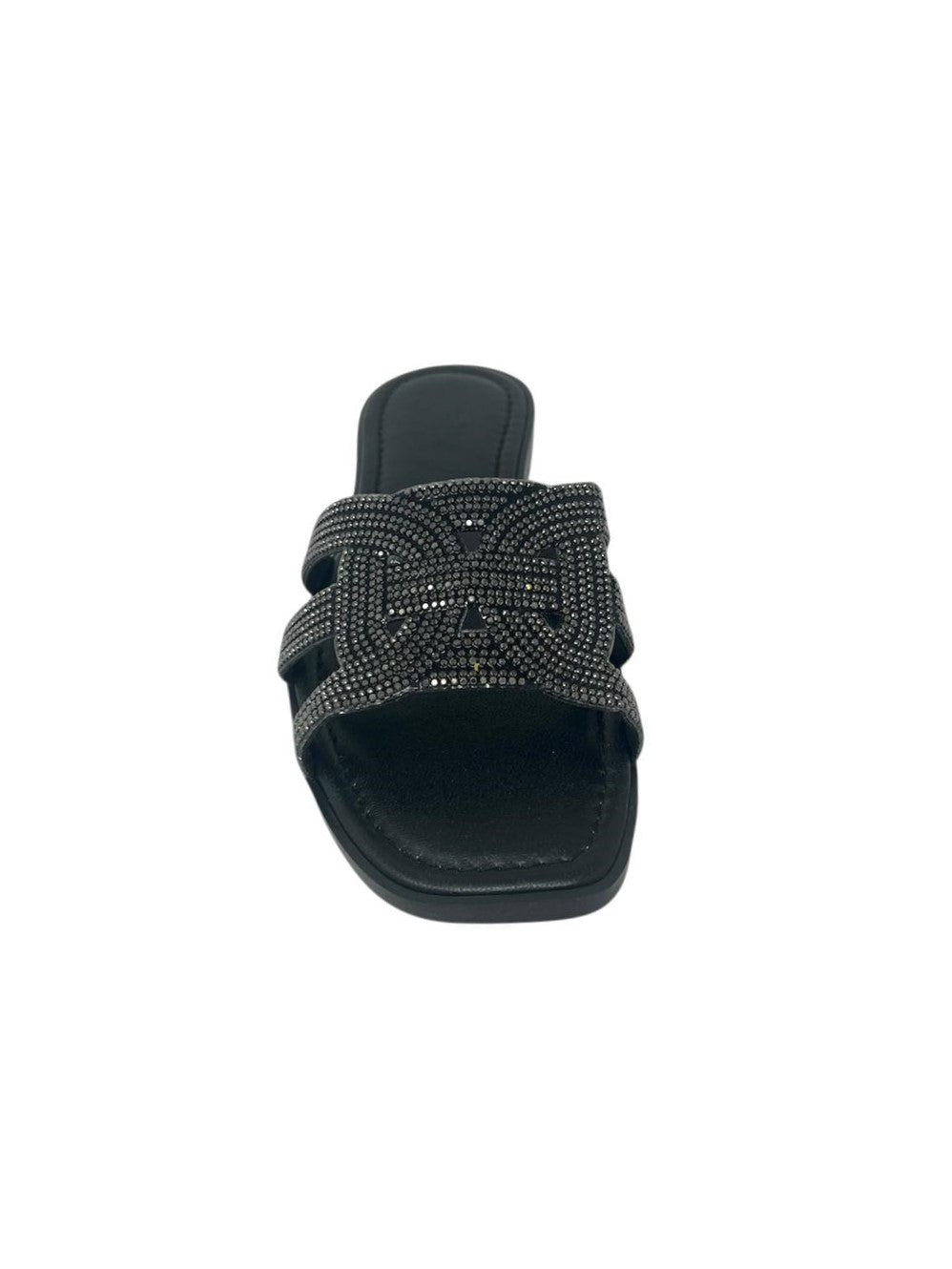 Ciabatta flat con strass neri - 656NE