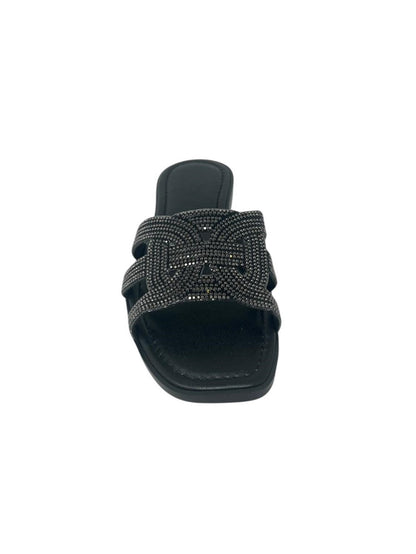 Ciabatta flat con strass neri - 656NE
