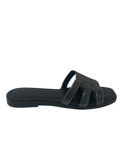 Ciabatta flat con strass neri - 656NE
