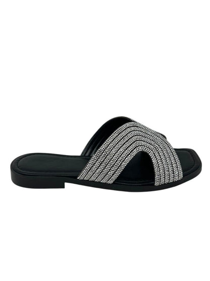 Ciabatta flat ad H nera con strass - 655NE