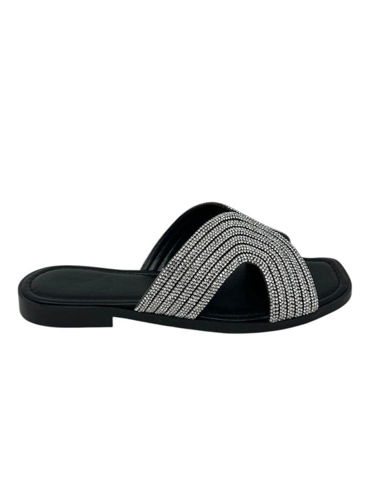 Ciabatta flat ad H nera con strass - 655NE
