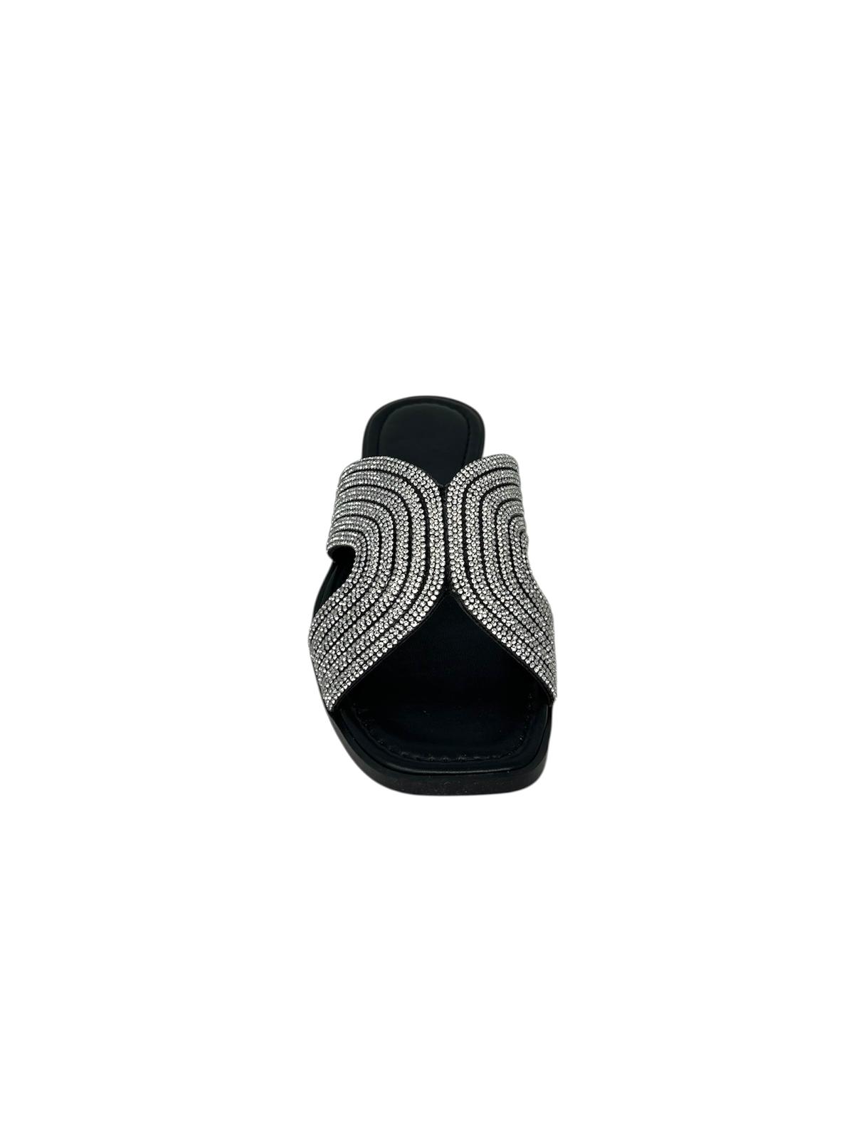Ciabatta flat ad H nera con strass - 655NE