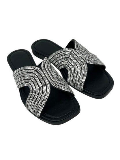 Ciabatta flat ad H nera con strass - 655NE