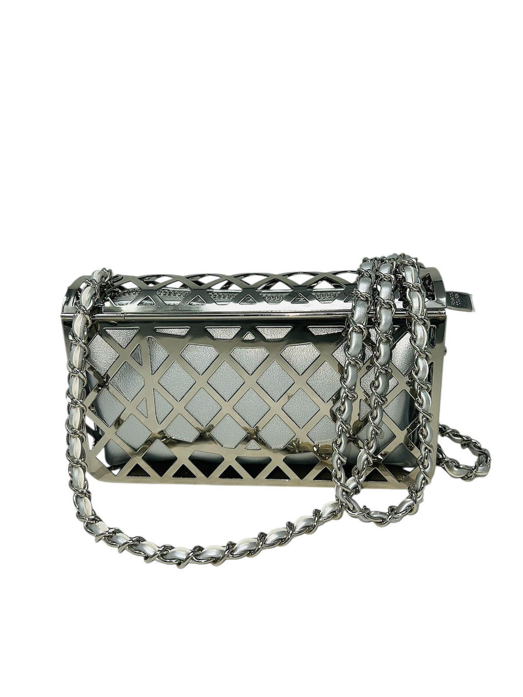 Borsetta gabbia intrecci argento con interno in ecopelle - C6022
