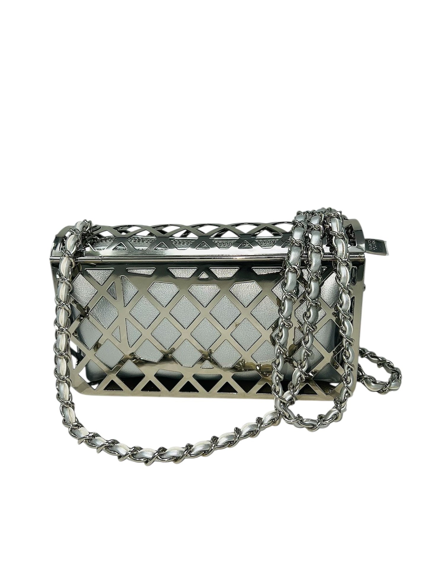 Borsetta gabbia intrecci argento con interno in ecopelle - C6022