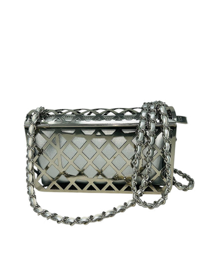 Borsetta gabbia intrecci argento con interno in ecopelle - C6022