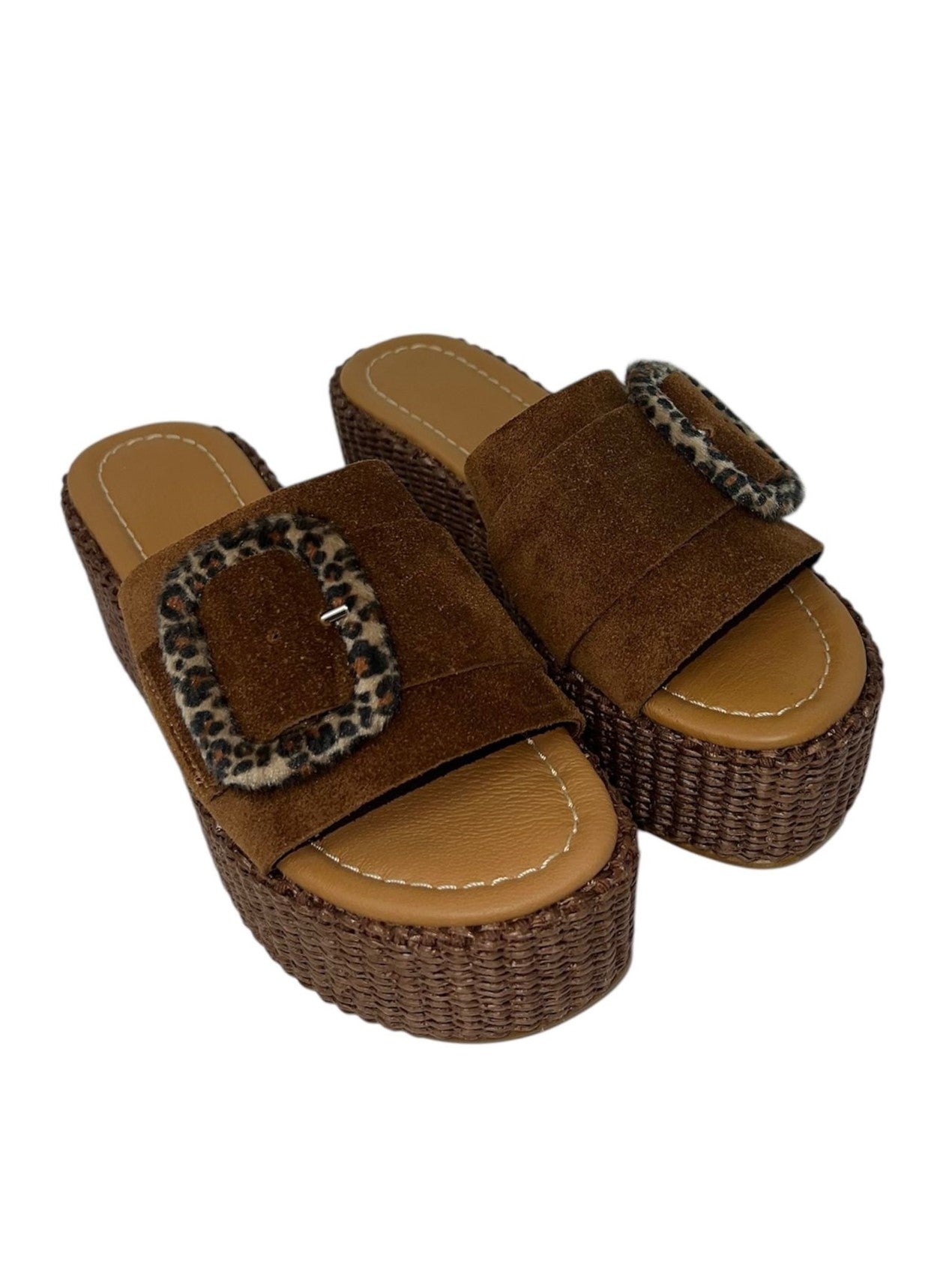 Ciabatta platform marrone animalier - COLLODI