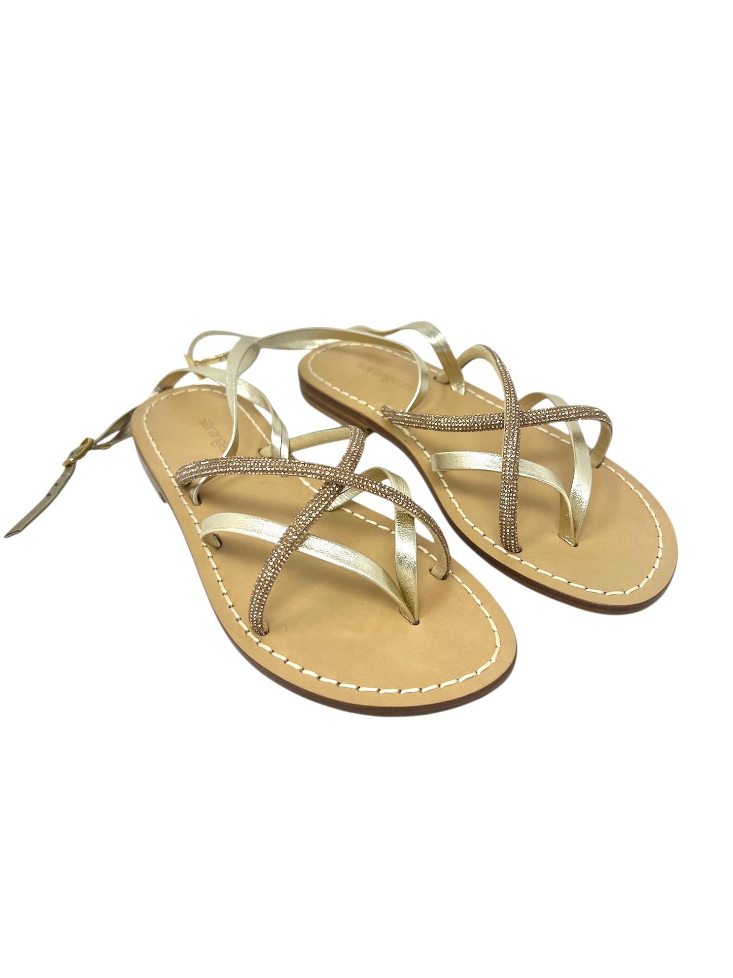 Sandalo infradito in pelle strass ambra - MS0125