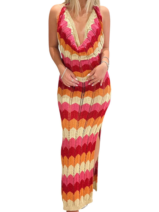 Abito crochet multicolor scollo profondo