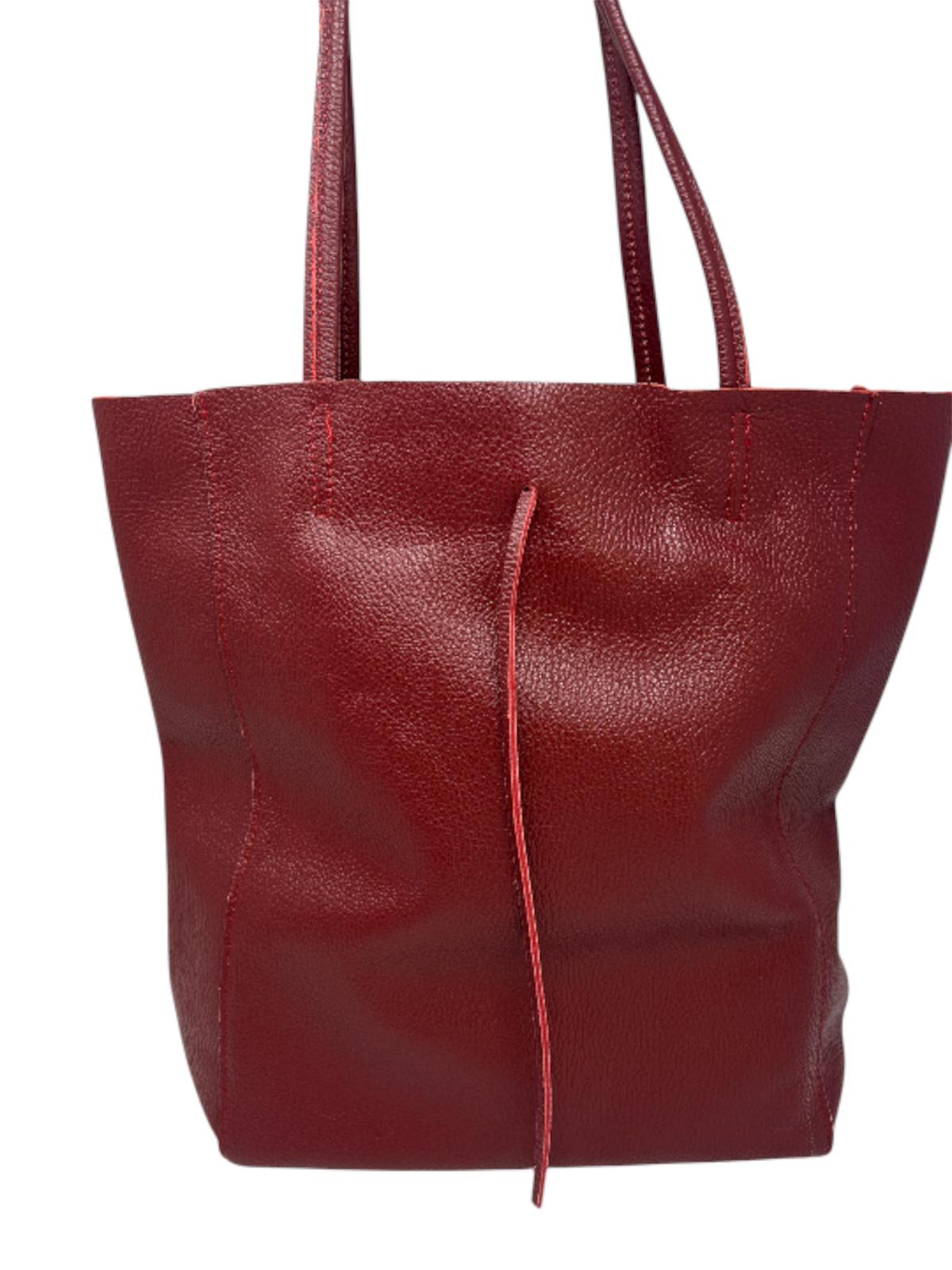 Maxi bag in pelle a secchiello con manici morbidi  - 9642