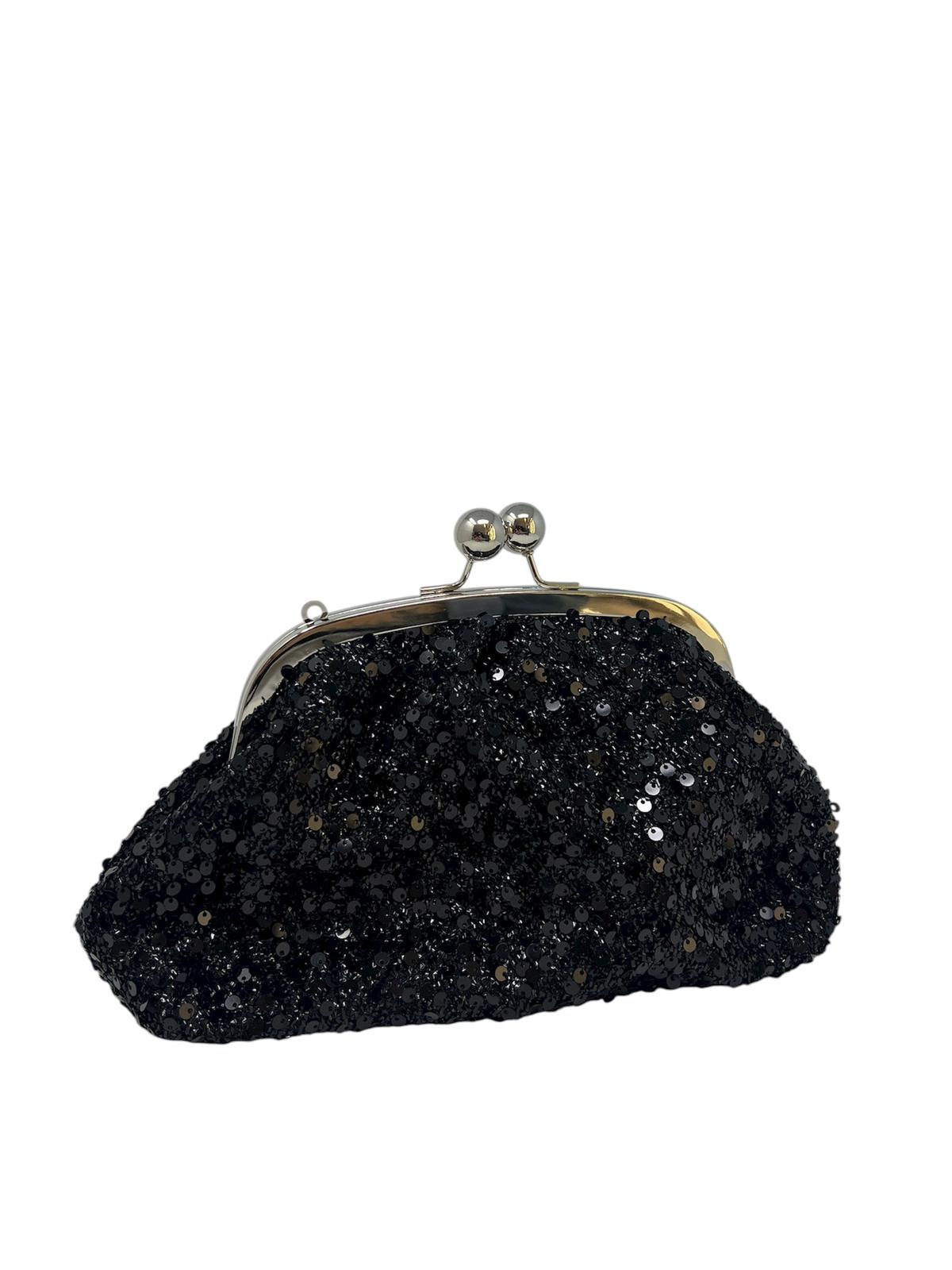 Borsa clutch in paiettes nera 273229