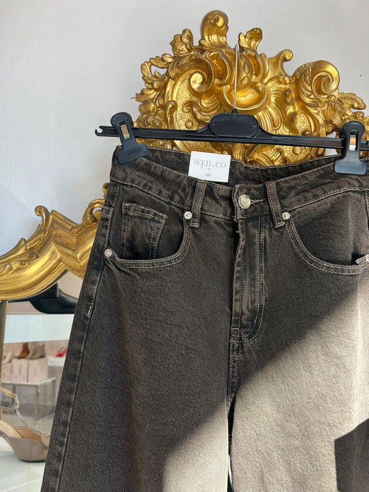 Jeans a palazzo marrone