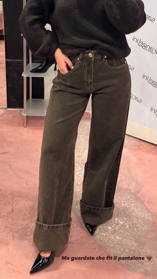 Jeans a palazzo marrone